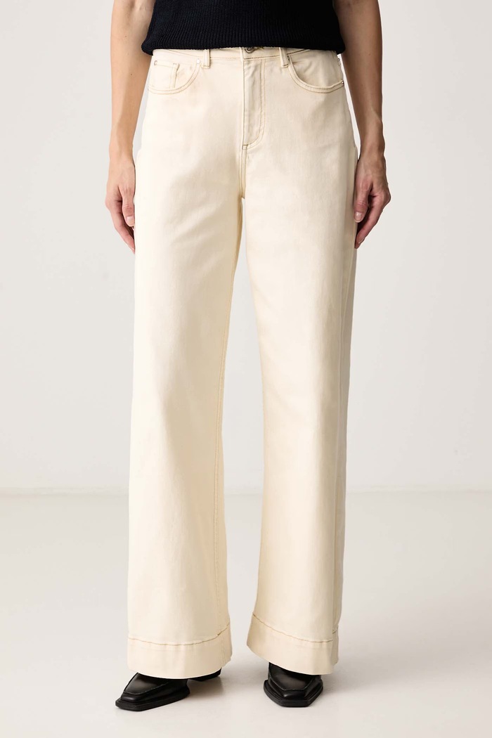 Morgan Jeansy wide leg damskie beżowy PCHOP