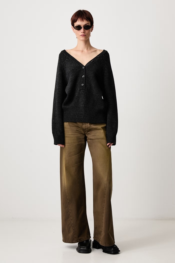 MM6 Maison Margiela Spodnie wide leg bawełniane damskie S52LA0238.M35435 brązowy AW26
