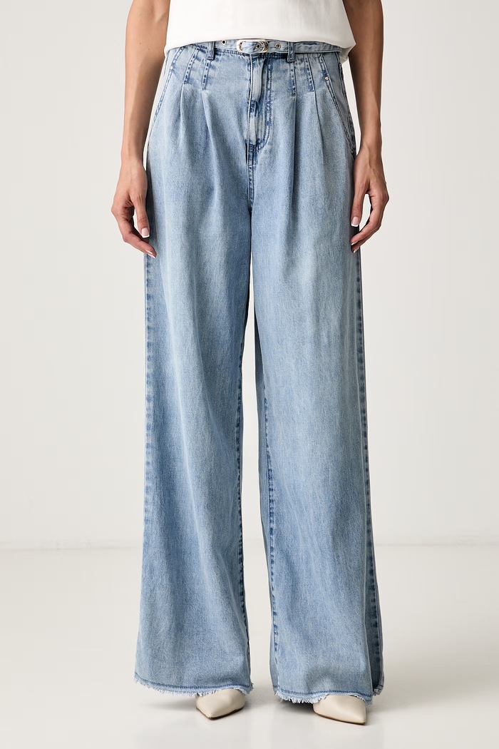 Morgan jeansy wide leg damskie niebieski PELIAM