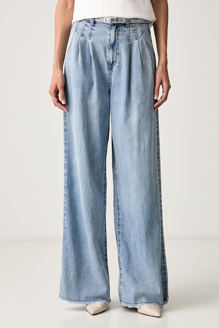 Morgan jeansy wide leg damskie niebieski PELIAM