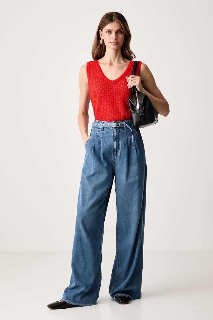 Morgan Jeansy wide leg damskie PELIAM niebieski AW26
