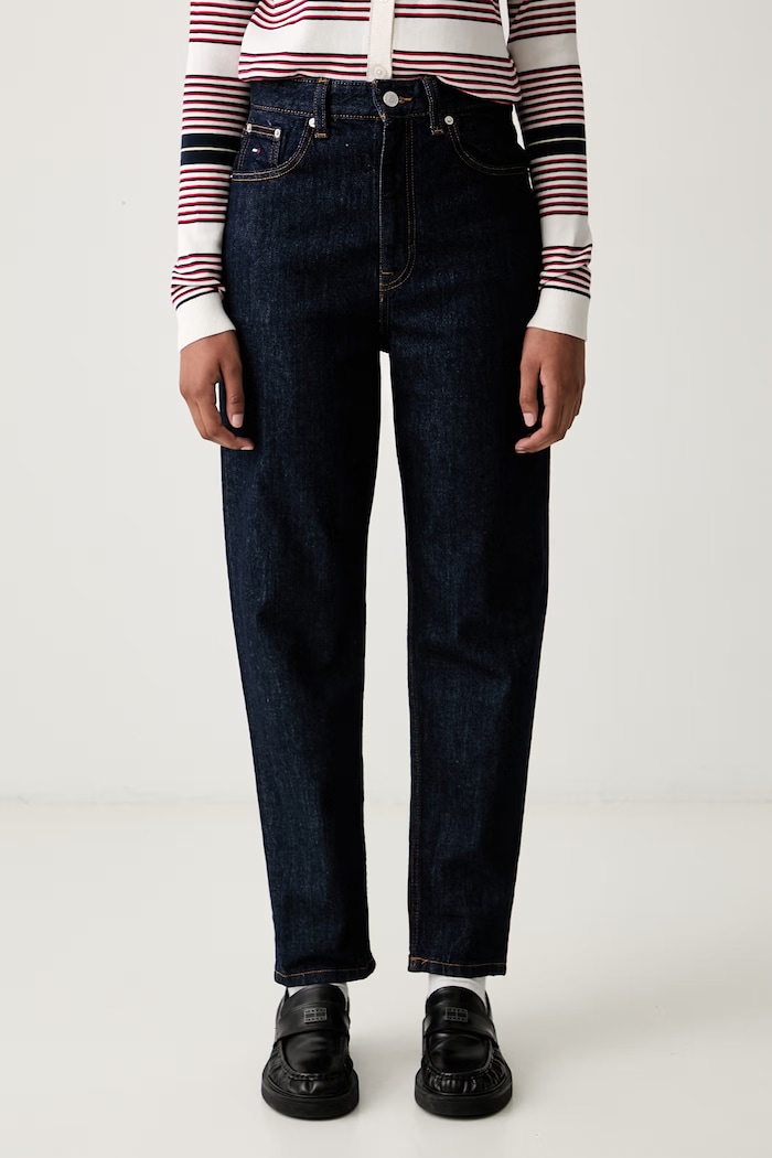 Tommy Jeans jeansy tapered damskie granatowy DW0DW23497