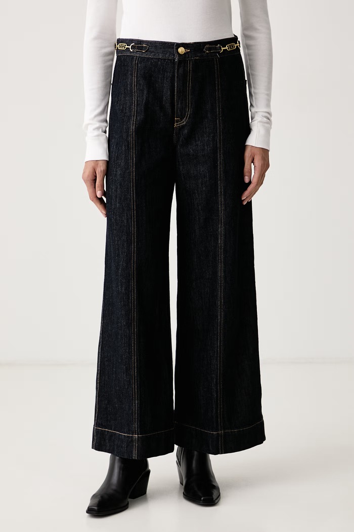 Tommy Hilfiger Jeansy wide leg damskie granatowy WW0WW51408