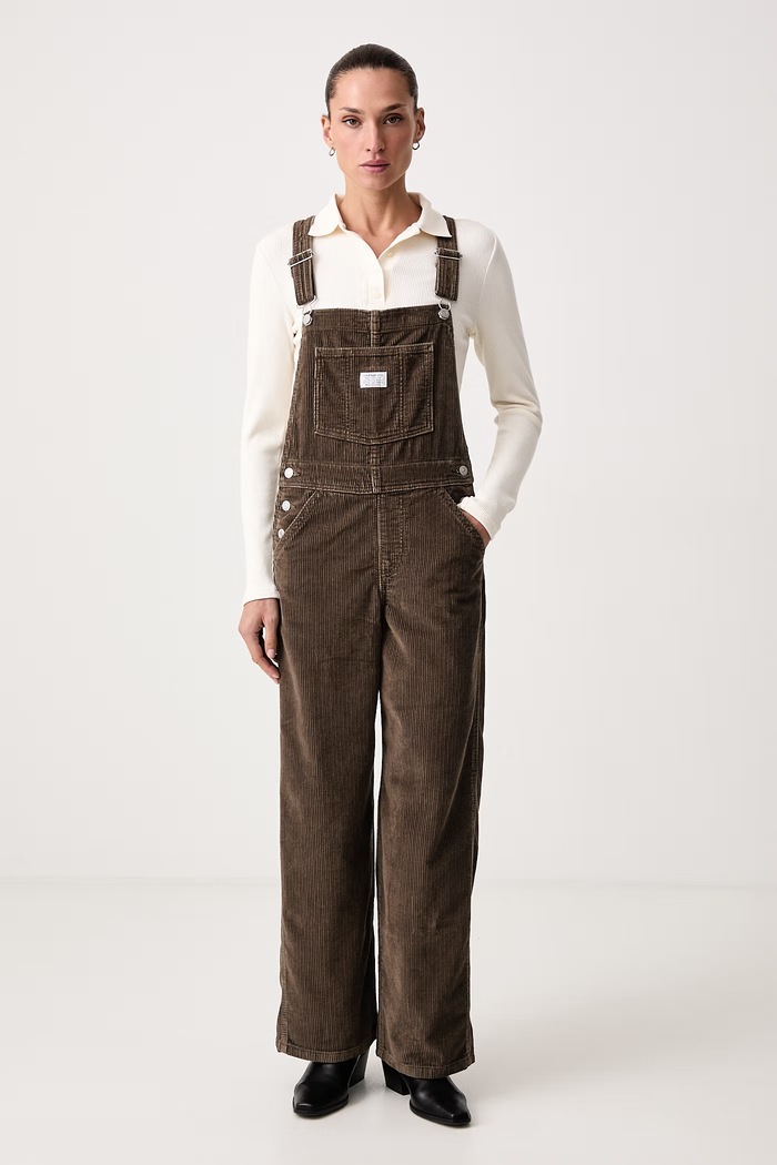 Levi's Σαλοπέτα κοτλέ Γυναικεία FL BAGGY OVERALL καφέ 000UG