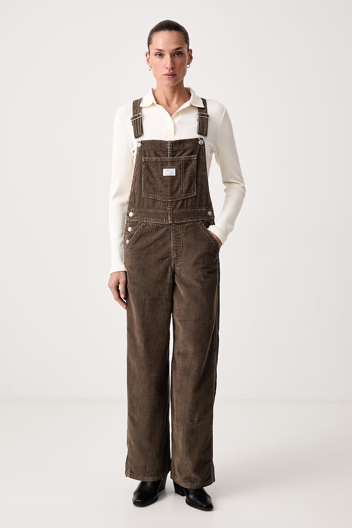 Levi's Σαλοπέτα κοτλέ Γυναικεία FL BAGGY OVERALL καφέ 000UG