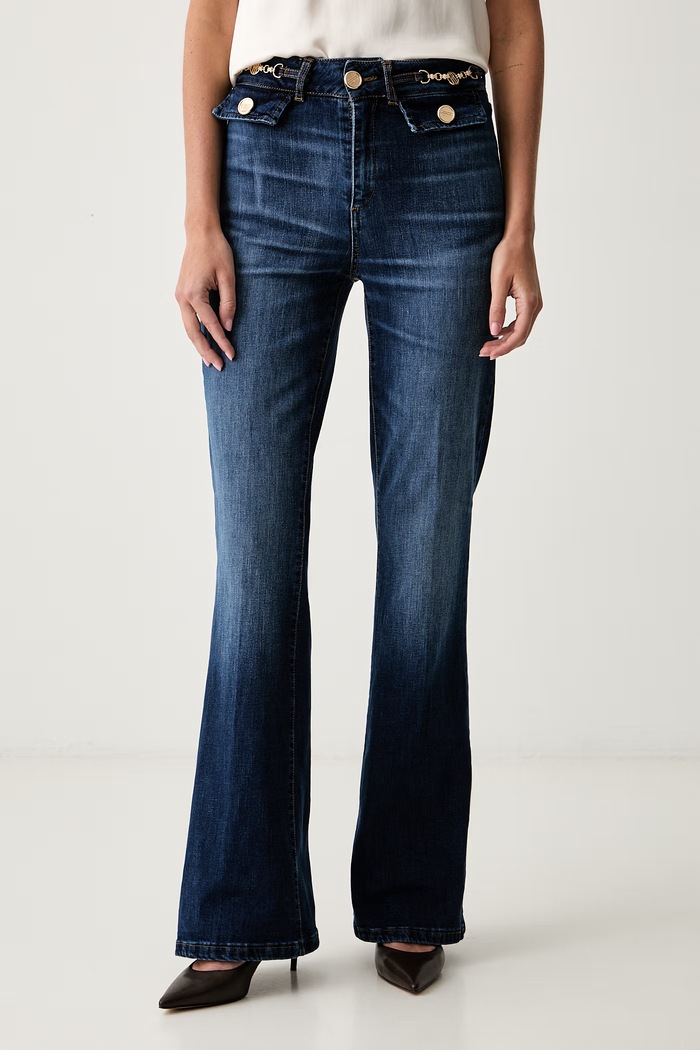Fracomina jeansy flare damskie granatowy FR26WVA011D47602
