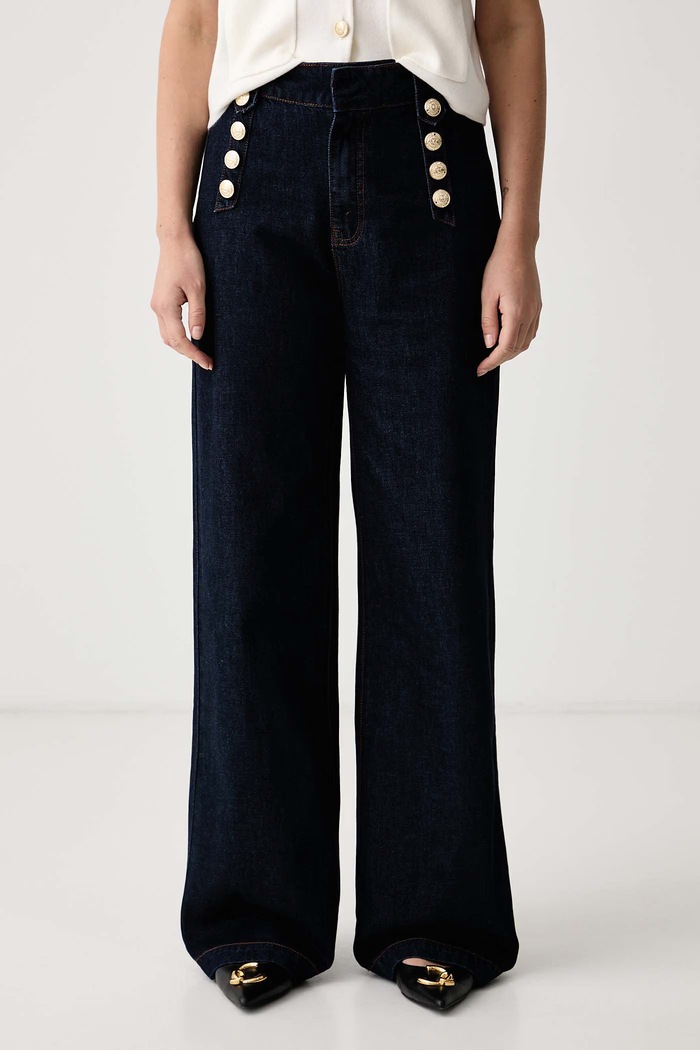 Gaudi Jeansy wide leg damskie granatowy 621BD26039