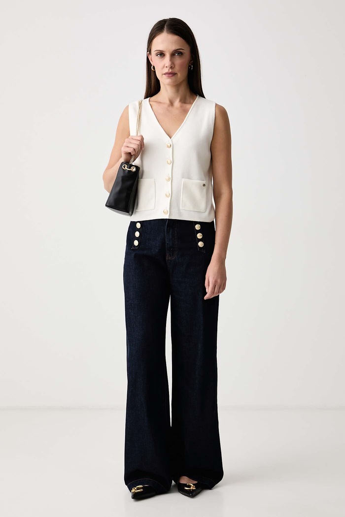 Gaudi Jeansy wide leg damskie 621BD26039 granatowy AW26