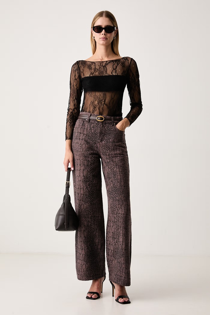 Liu Jo Jeansy wide leg damskie UF6174.D0369 brązowy AW26