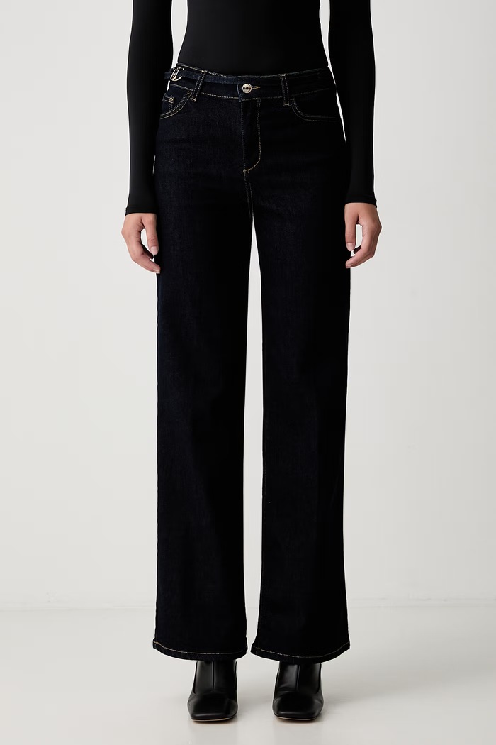 Liu Jo jeansy wide leg damskie granatowy UF6089.D0264