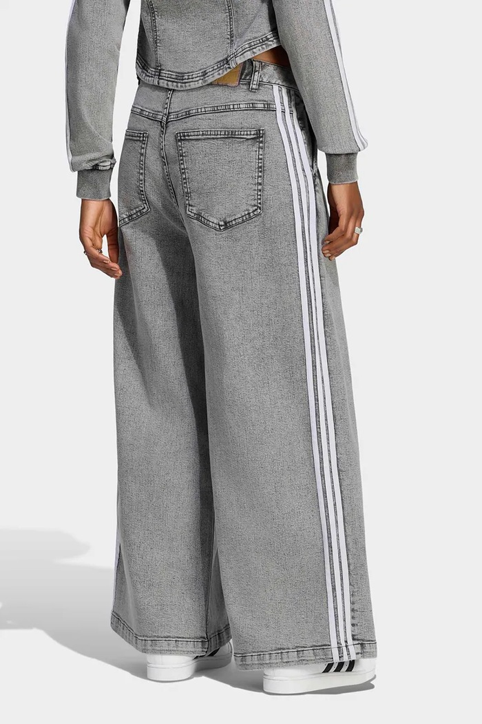 adidas Originals Jeansy wide leg damskie Denim Pleats LF3777 szary AW26