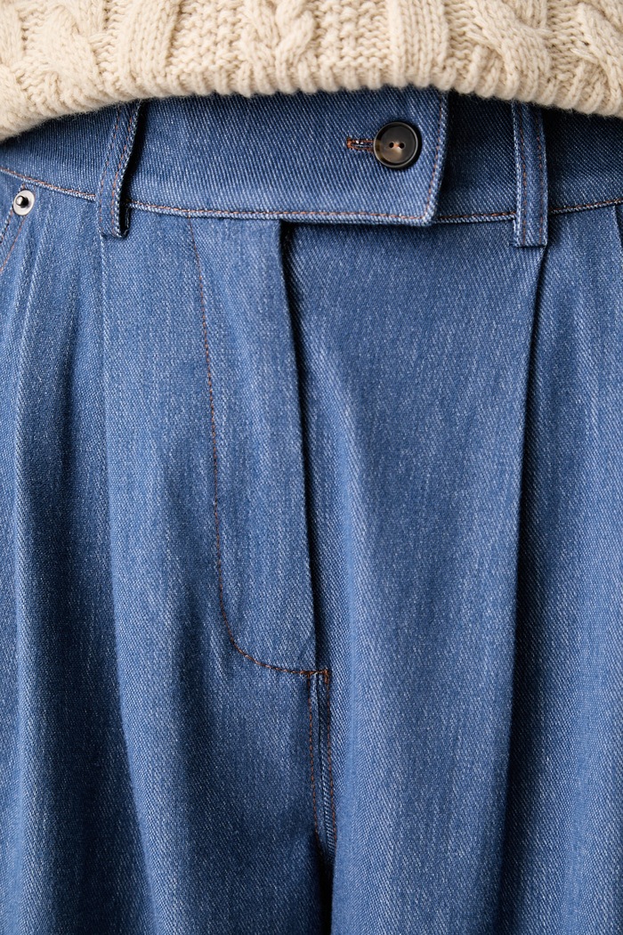 MM by Max Mara spodnie damskie z wiskozą MMLGESTRO niebieski 2626786047600