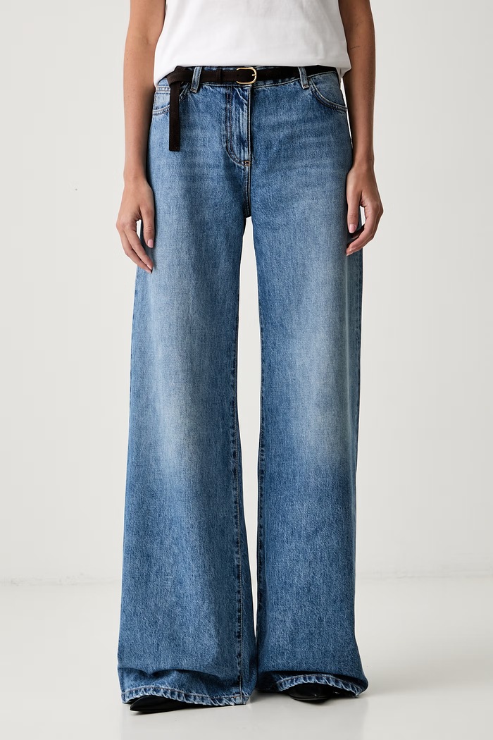 Elisabetta Franchi jeansy wide leg damskie niebieski PJ20N66E2