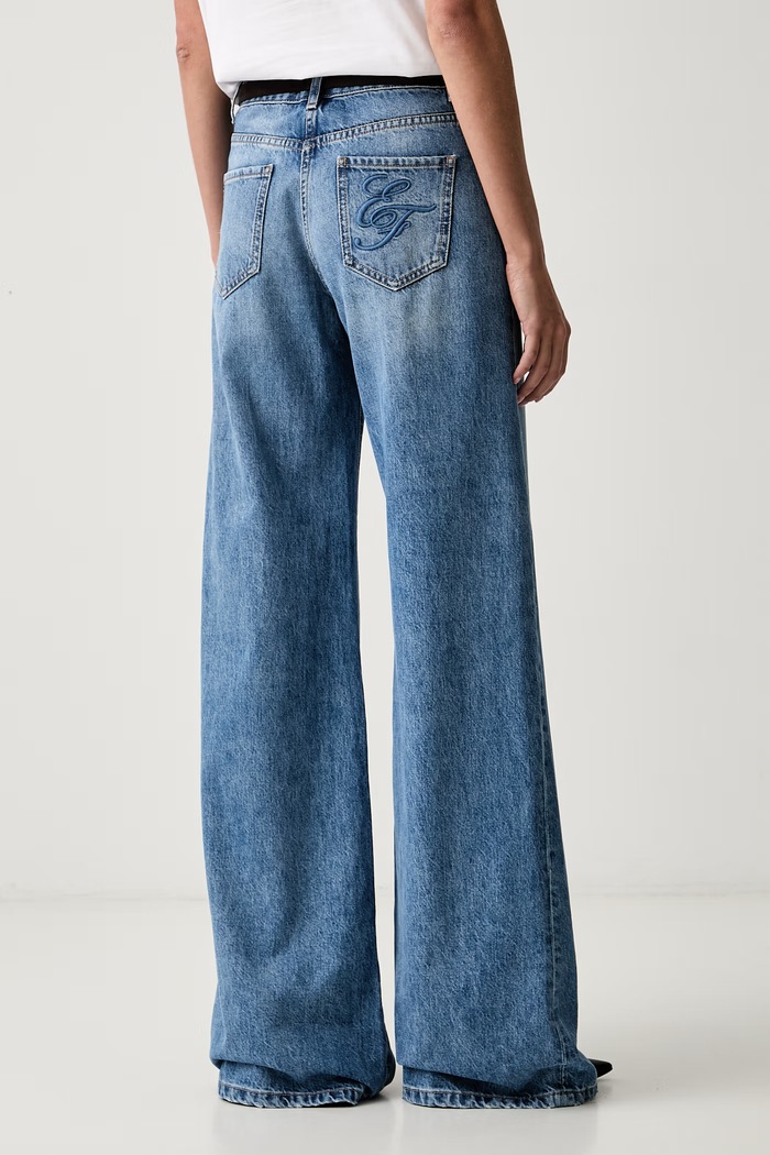 Odzież Elisabetta Franchi jeansy wide leg damskie PJ20N66E2 niebieski