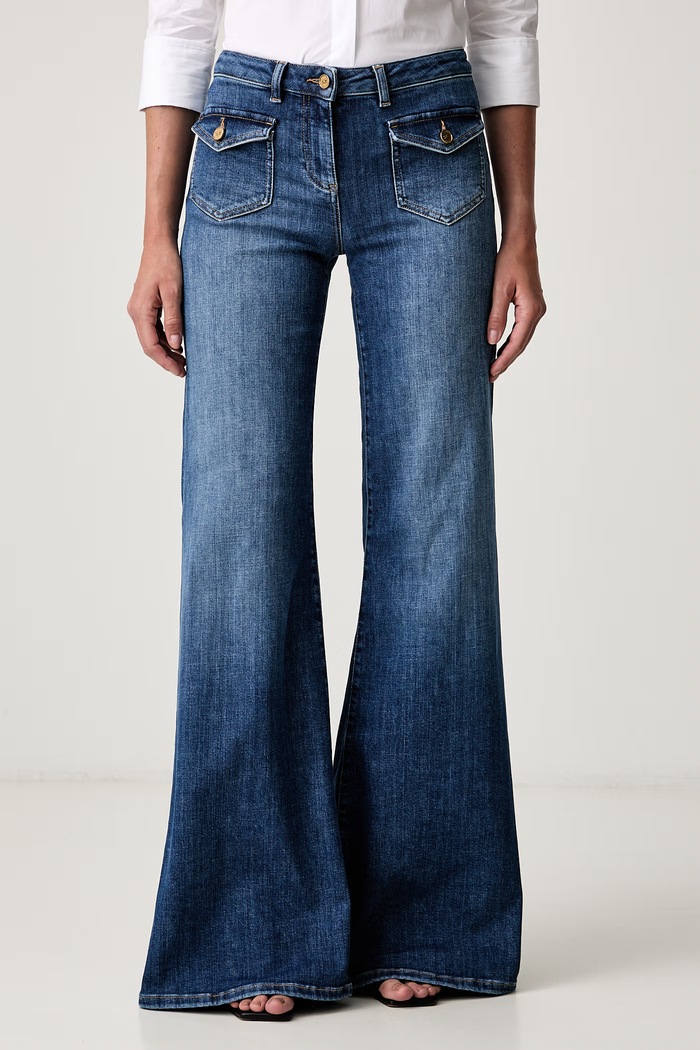 Elisabetta Franchi jeansy wide leg damskie niebieski PJ18N66E2