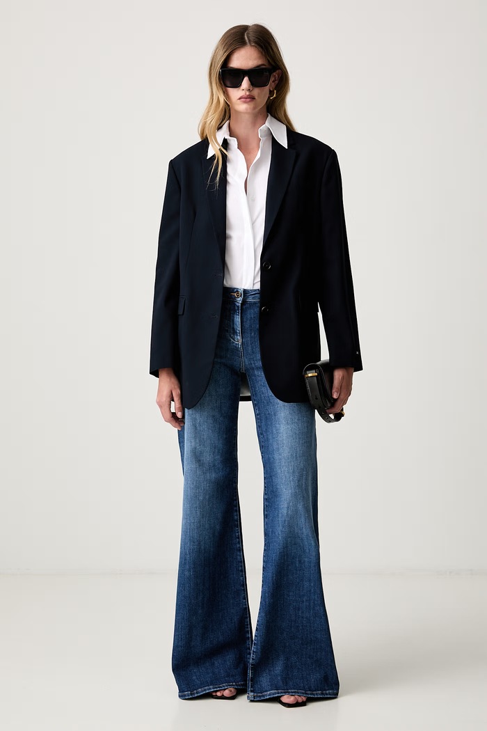 Elisabetta Franchi jeansy wide leg damskie PJ18N66E2 niebieski AW26