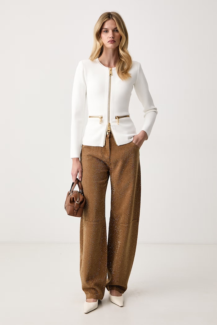 Elisabetta Franchi Jeansy relaxed fit damskie PJ16D66E2 brązowy AW26