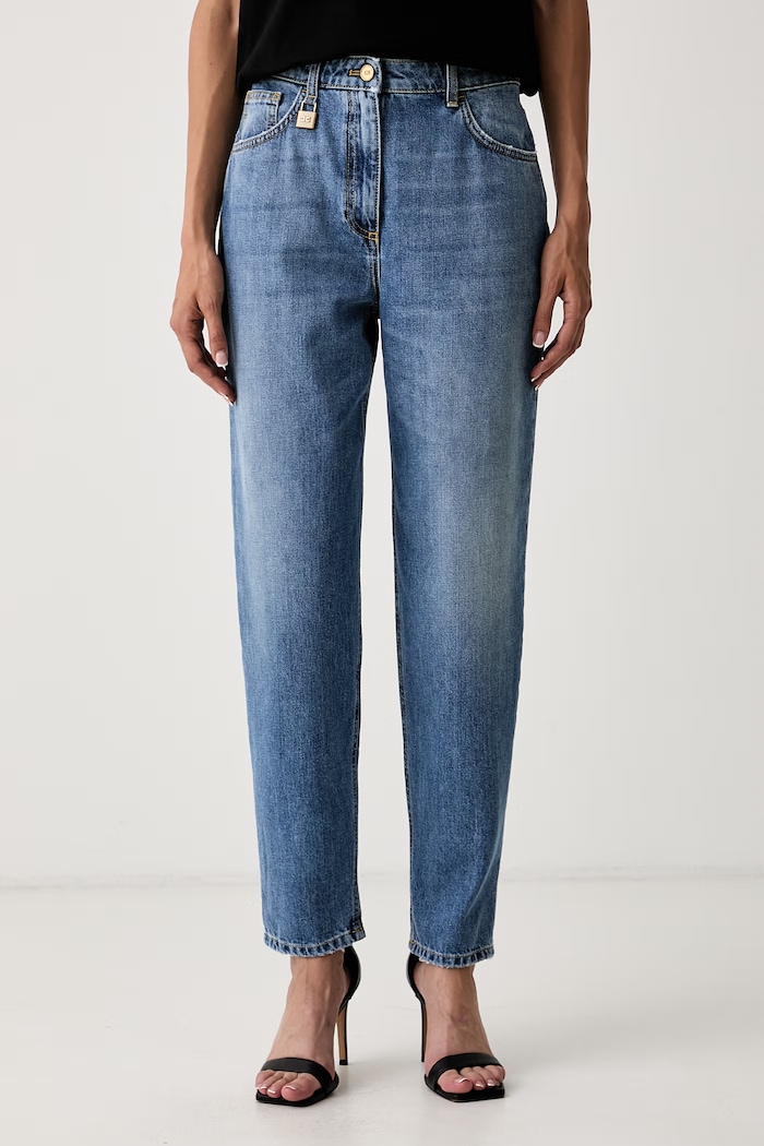 Elisabetta Franchi jeansy relaxed fit damskie niebieski PJ14D66E2