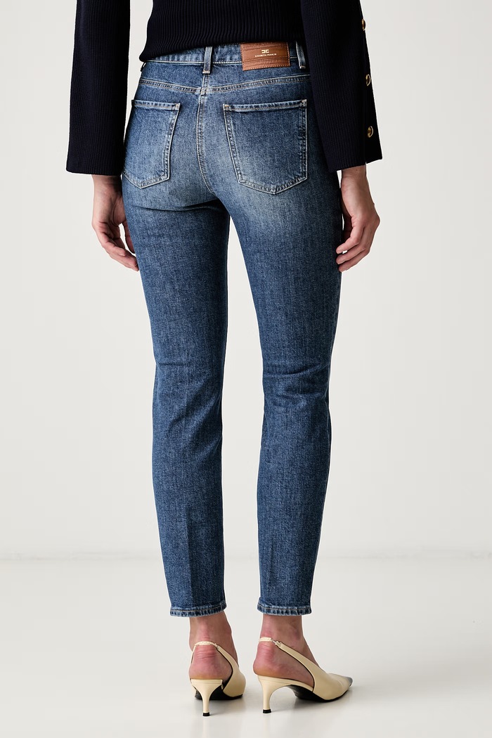 Odzież Elisabetta Franchi jeansy slim fit damskie PJ11I66E2 niebieski