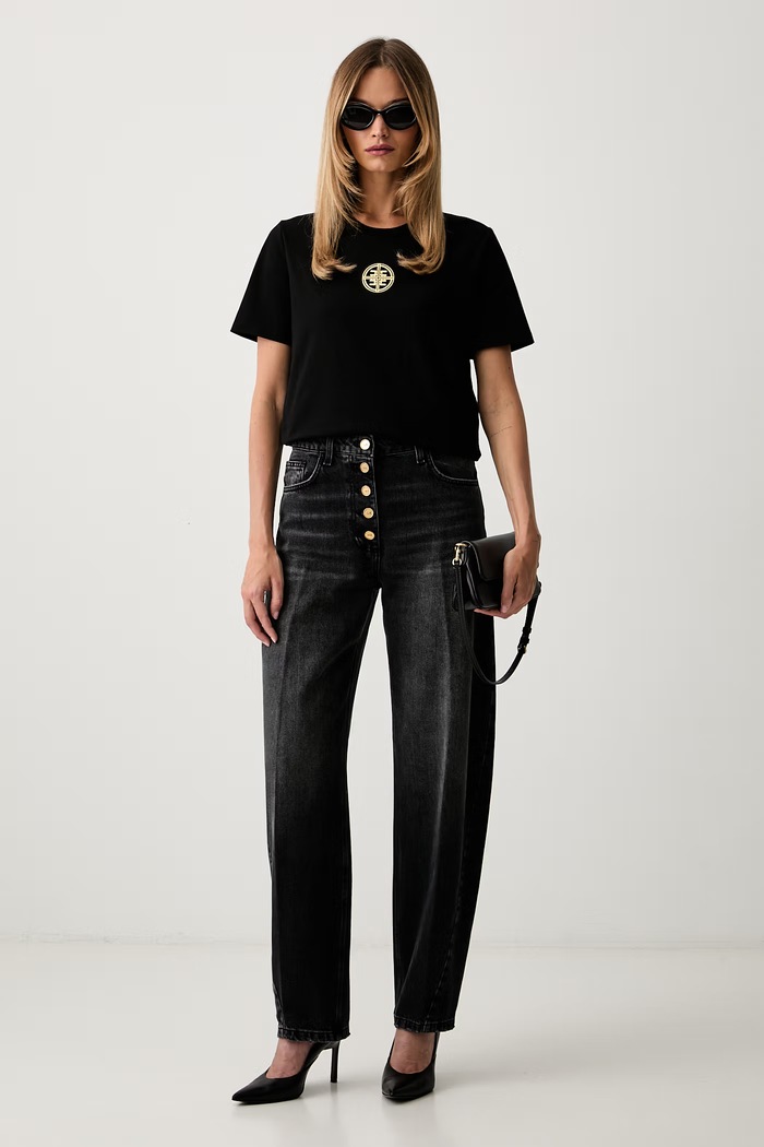 Elisabetta Franchi jeansy relaxed fit damskie PJ10D66E2 czarny AW26