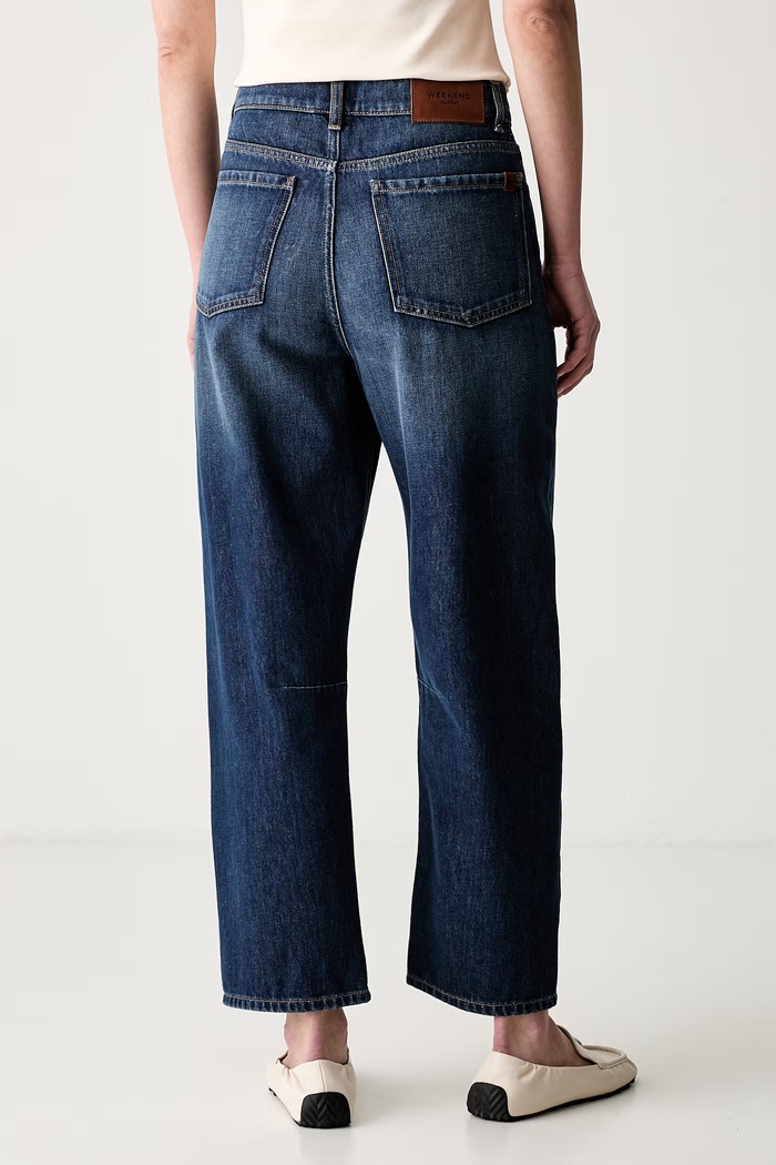 Odzież Weekend Max Mara jeansy barrel damskie WKDCADUCA 2625186041600 granatowy