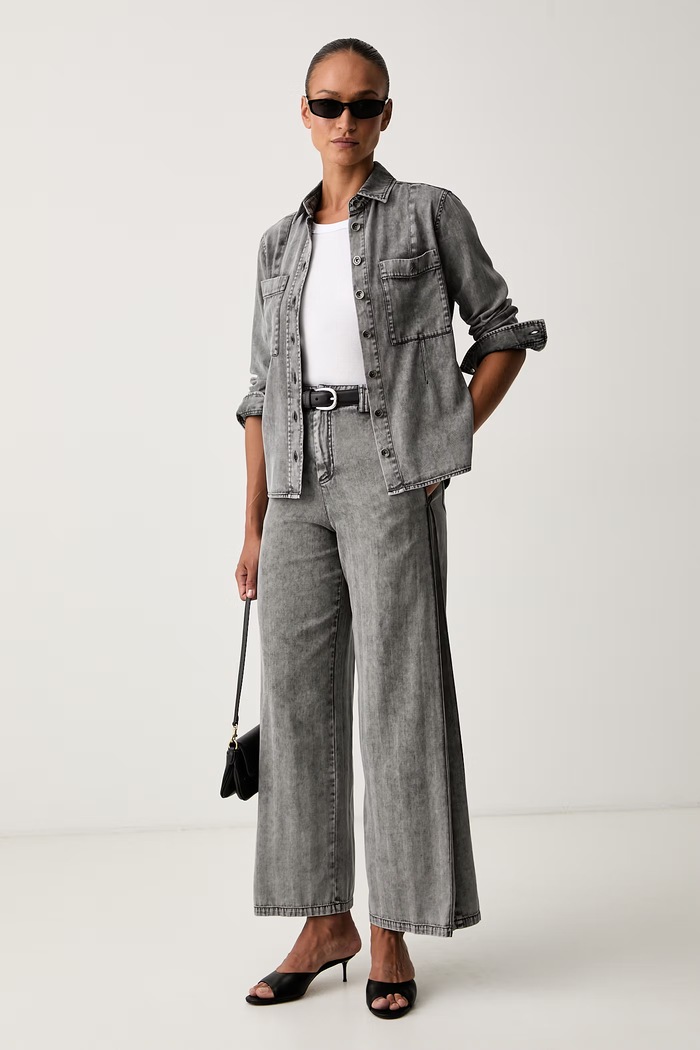 Patrizia Pepe spodnie wide leg damskie z lyocellem 8P0120.D0046 szary AW26