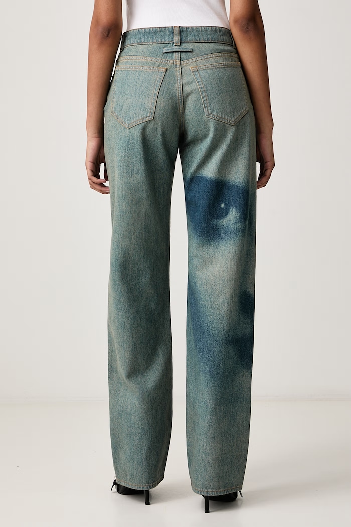 Odzież Jean Paul GAULTIER Face Print jeansy straight damskie 26.04.W.TR164.D032 niebieski