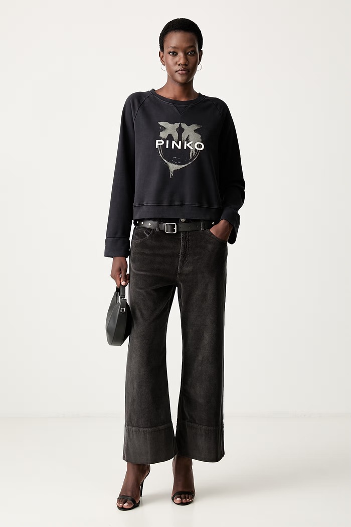 Pinko nohavice dámske menčestrové 107418.A3HF čierna AW26