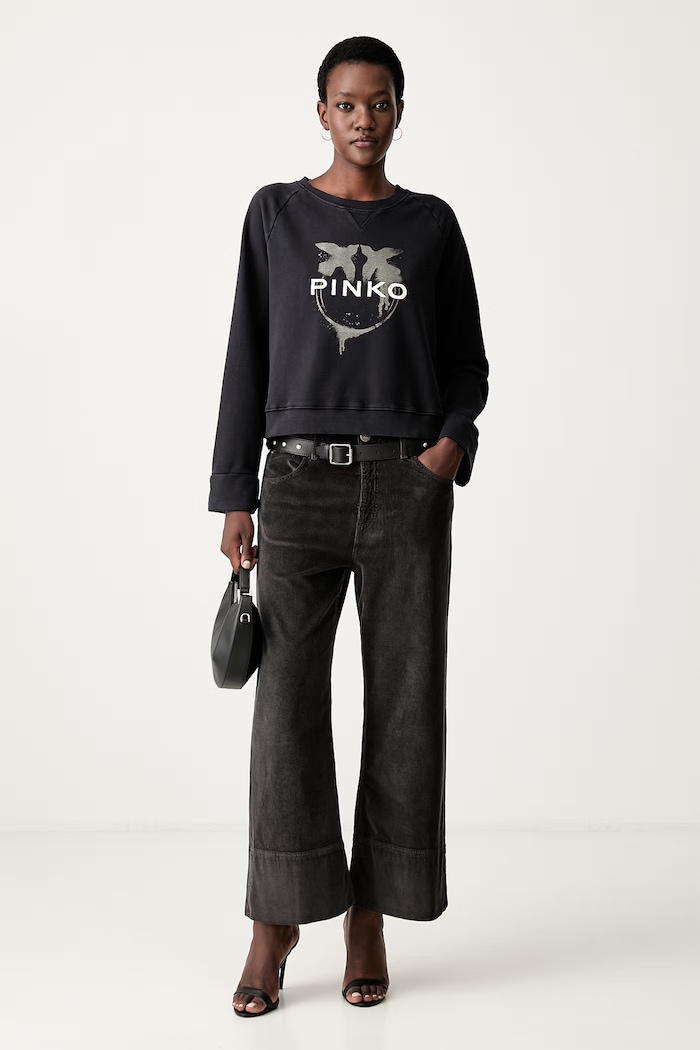 Pinko nohavice dámske menčestrové 107418.A3HF čierna AW26