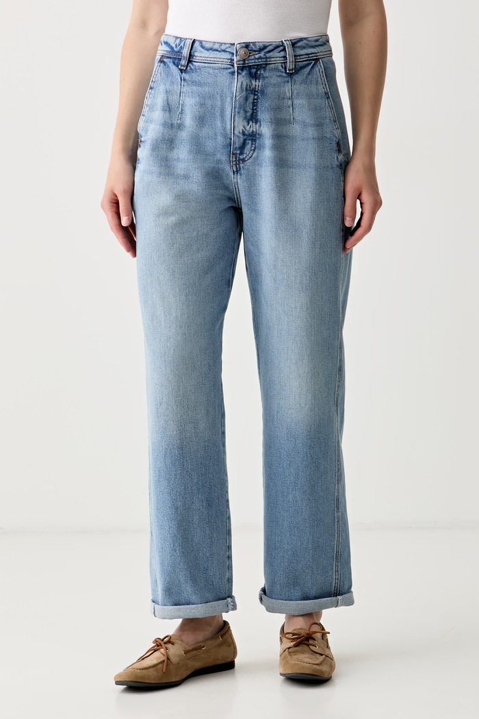 Mos Mosh jeansy barrel damskie Sandie niebieski 180030
