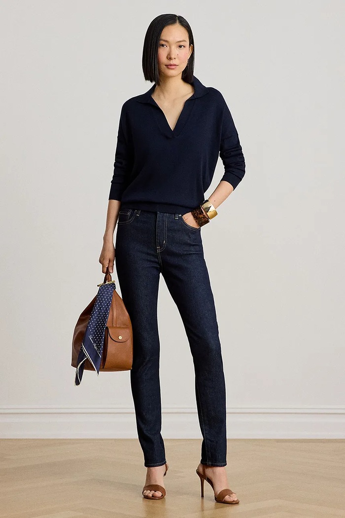 Odzież Lauren Ralph Lauren jeansy skinny damskie 200B20828 granatowy