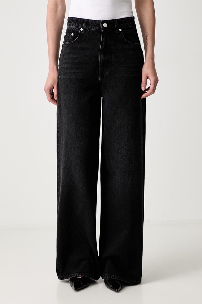 GANNI Lari jeansy wide leg damskie czarny A1100099