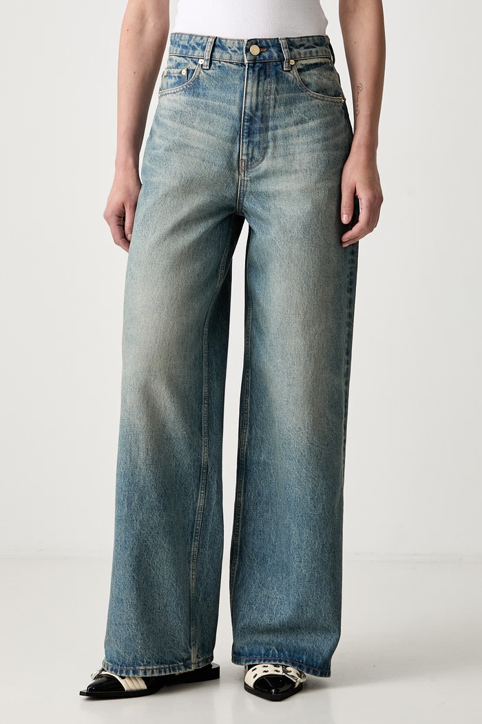 GANNI Lari jeansy straight damskie niebieski A1100094