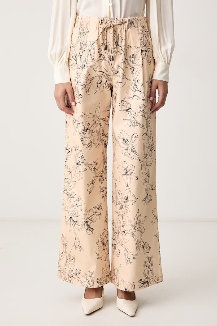 Twinset Spodnie wide leg damskie bawełniane z elastanem beżowy 262LI2MCC