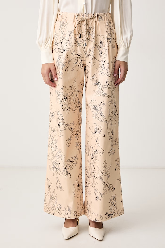 Twinset Spodnie wide leg damskie bawełniane z elastanem beżowy 262LI2MCC