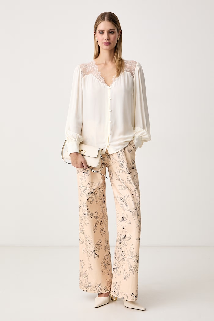 Twinset Spodnie wide leg damskie bawełniane z elastanem 262LI2MCC beżowy AW26