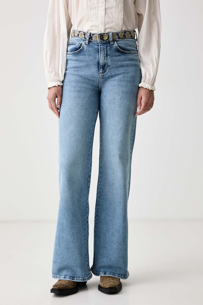 Hoss Intropia Jeansy wide leg damskie niebieski 8024260
