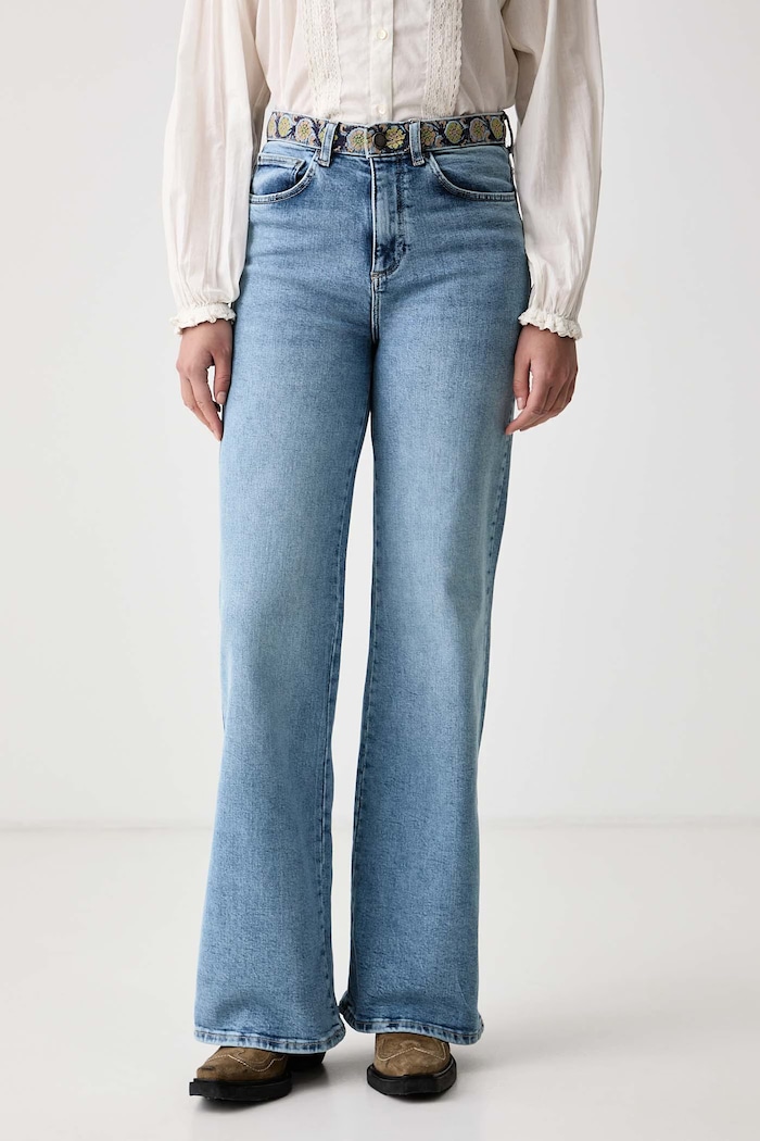 Hoss Intropia Jeansy wide leg damskie niebieski 8024260