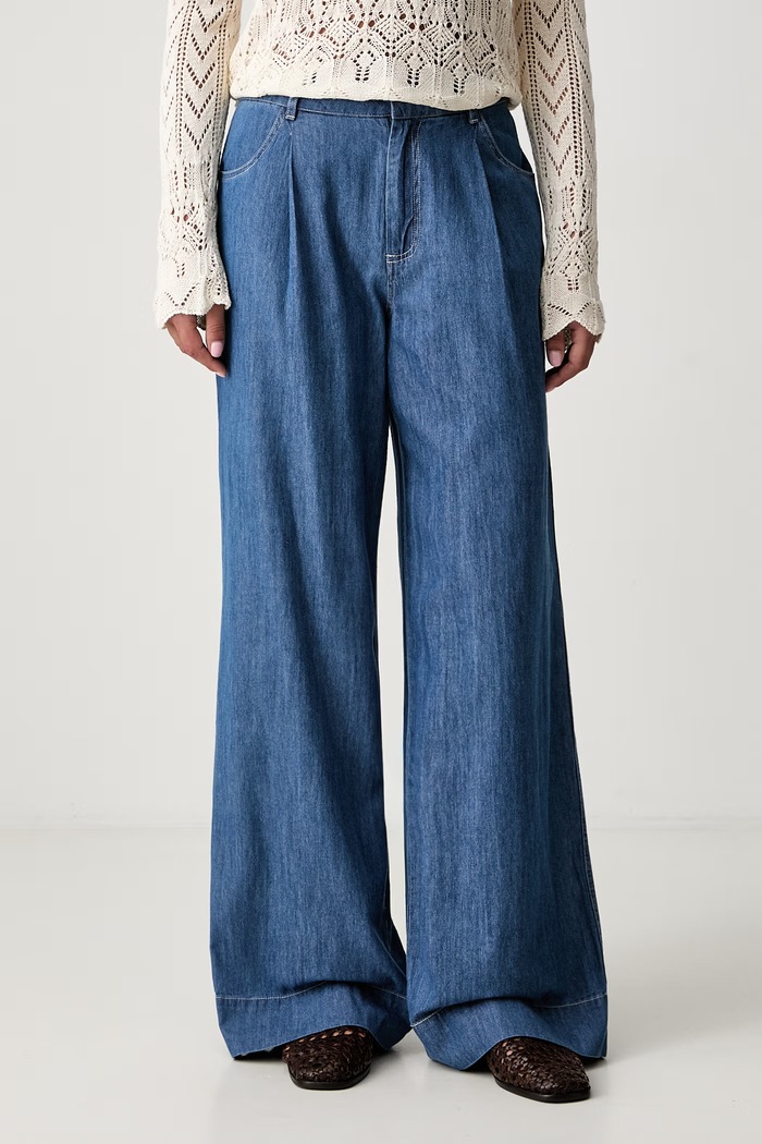 Hoss Intropia jeansy wide leg damskie niebieski 8024262