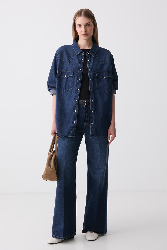 7 FOR ALL MANKIND jeansy wide leg damskie 7U8E0B86 granatowy AW26