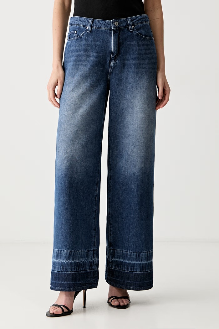 Karl Lagerfeld jeansy wide leg damskie niebieski B3W10093