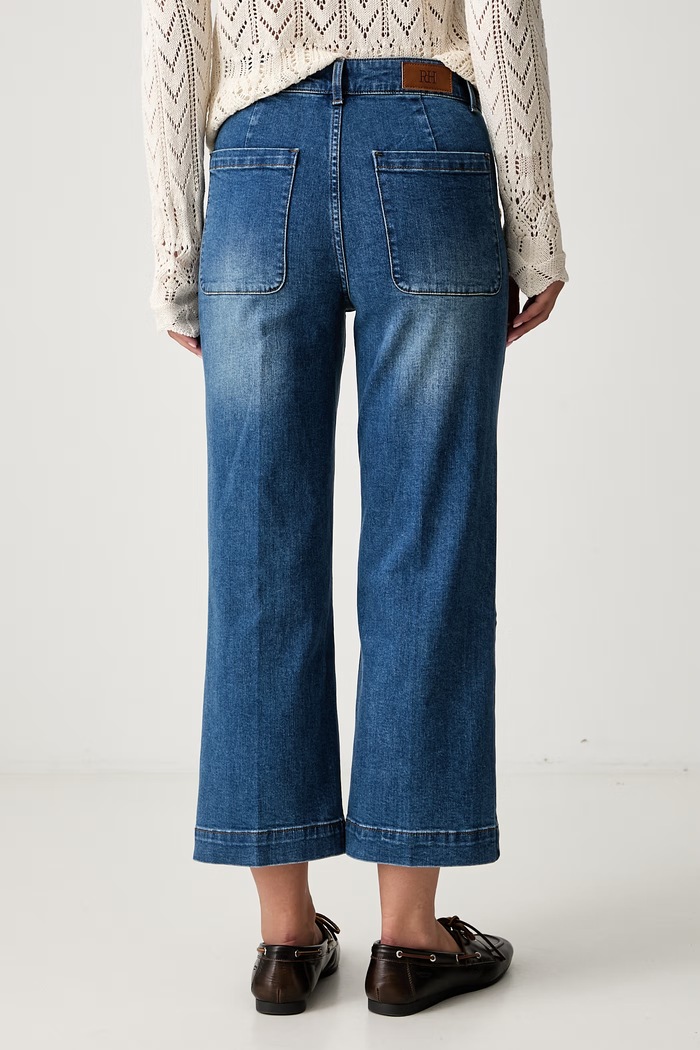 Odzież Pedro del Hierro jeansy wide leg damskie 8344435 niebieski