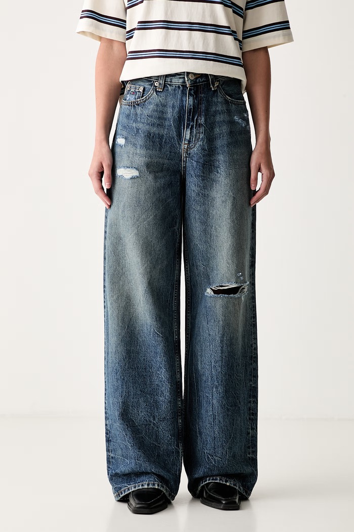 Tommy Jeans jeansy wide leg damskie niebieski DW0DW23099