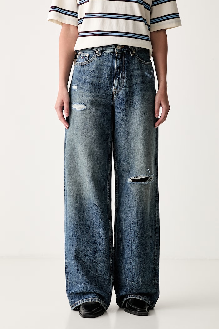 Tommy Jeans jeansy wide leg damskie niebieski DW0DW23099