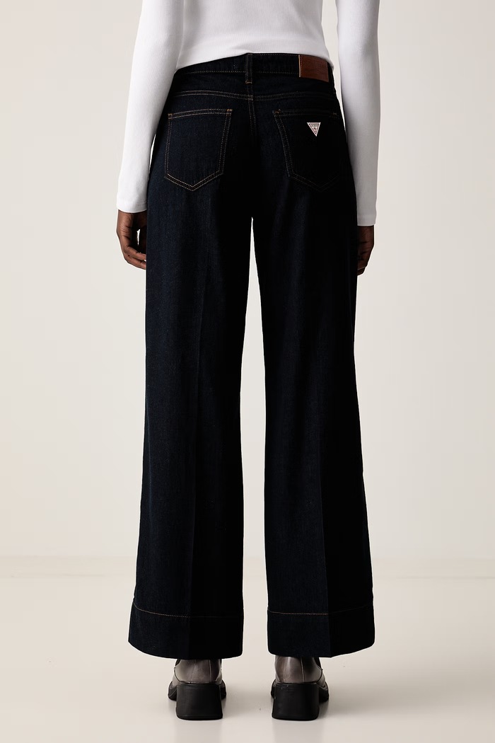 Oblečenie Guess Jeans rifle wide leg dámske W6YA05.D1179 tmavomodrá