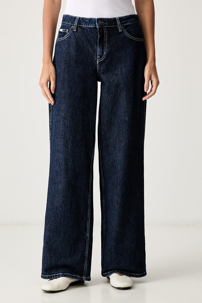 Guess Jeans wide leg traperice za žene mornarsko plava W6YA01.D1178
