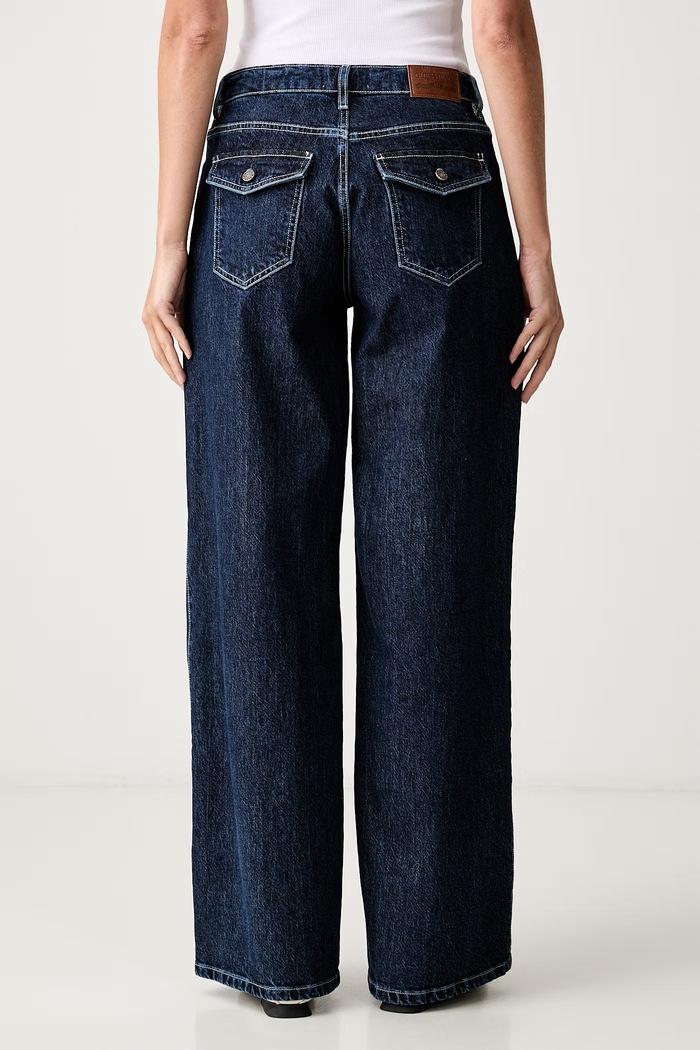 Odjeća Guess Jeans wide leg traperice za žene W6YA01.D1178 mornarsko plava