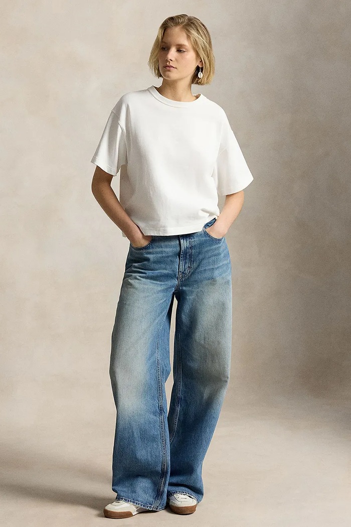 Odzież Polo Ralph Lauren jeansy wide leg damskie 211B17121 niebieski