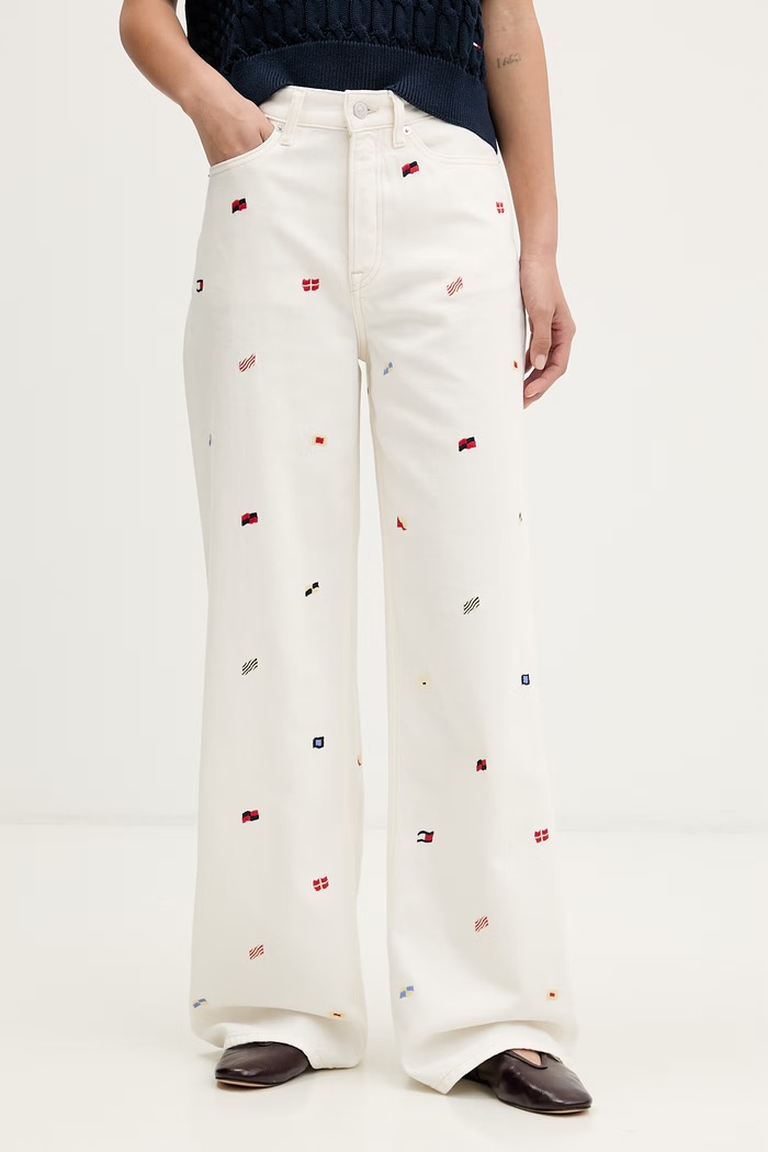 Tommy Jeans jeansy wide leg damskie beżowy DW0DW23042