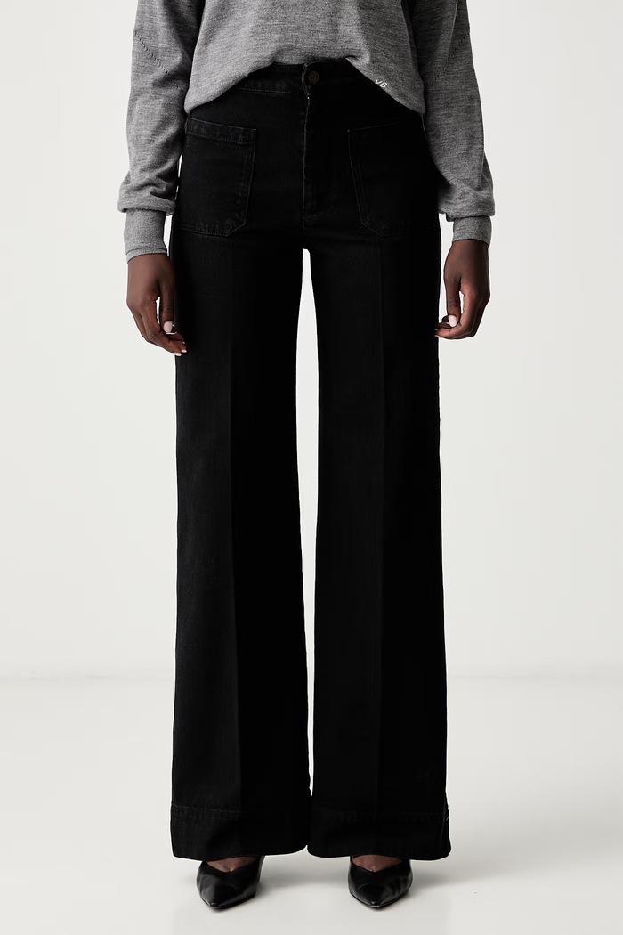 Victoria Beckham jeansy wide leg damskie Alina czarny 1226DJE007252I